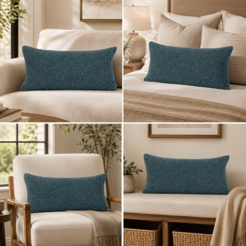 JoraLion 16x24 inch Boucle Lumbar Pillow Cover, Dusty Blue Woven Texture - Image 3