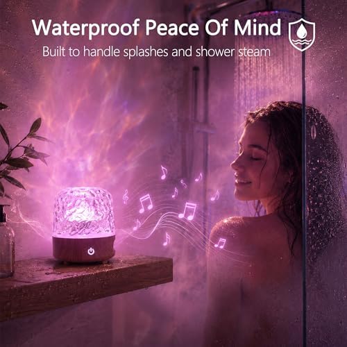 Waterproof Shower Light with Bluetooth Speaker, 16 Colors Shower Lamp with Remote & Touch Control, Rechargeable Ocean Wave Projector Light No Wiring, Mood Lighting for Inside Shower, Bathroom, Bathtub - Image 3