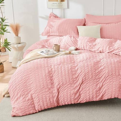 HYMOKEGE Rose Pink Twin Comforter Set Seersucker 5 Pieces, All Season Luxury - Image 2