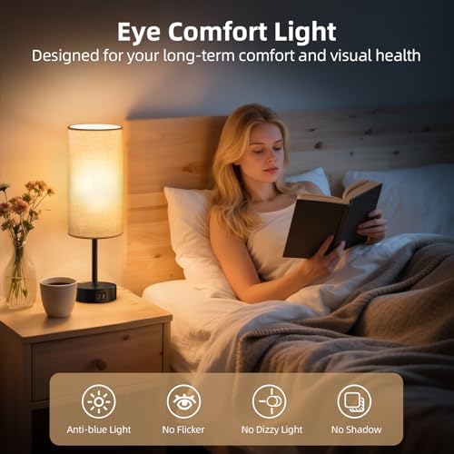 Table Lamp for Bedroom, High-Sensitivity Touch, AC Outlet, USB A+C - Image 5