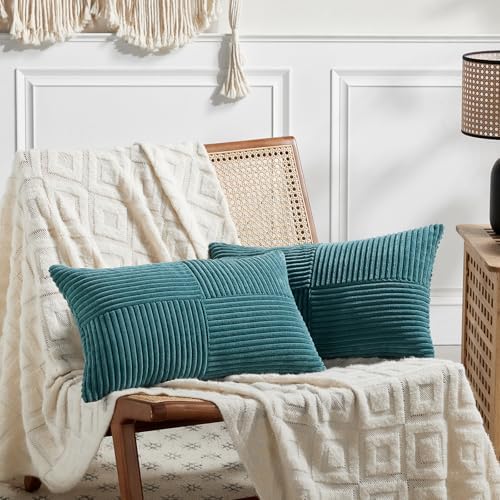 Fancy Homi 2 Packs Teal Lumbar Decorative Throw Pillow Covers 16x32 Inch by Fancy+Homi