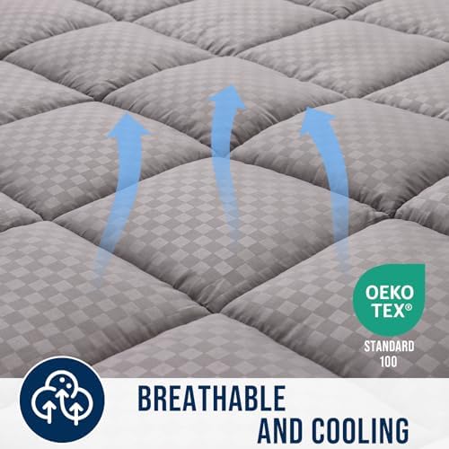 OLANLY Twin XL Quilted Mattress Pad, Down Alternative Fill, Light Grey - Image 4