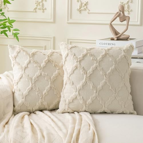 Set of 2 Soft Moroccan Throw Pillow Covers 22x22 Inch Plush Boho Decorative by Cozoomy