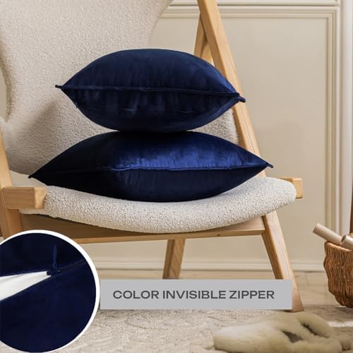 Velvet Navy Blue Throw Pillow Covers 18”x18”Pack of 2 Soft Decorative - Image 3