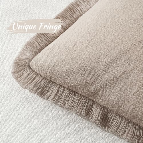 MIULEE Natural Linen Fringe Decorative Lumbar Throw Pillow Covers 12x20 - Image 3