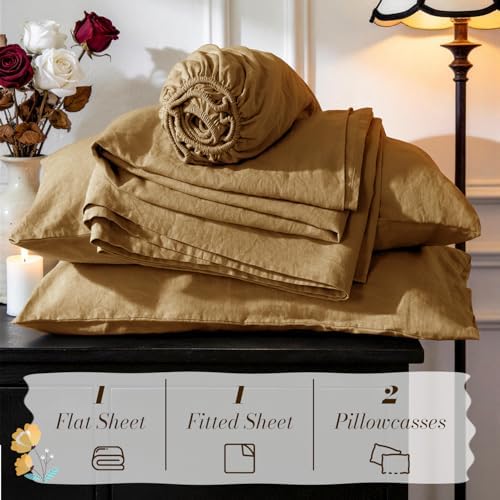 SONORO KATE 100% French Linen Full Size Sheets Set, Natural Flax Bedding - Image 7