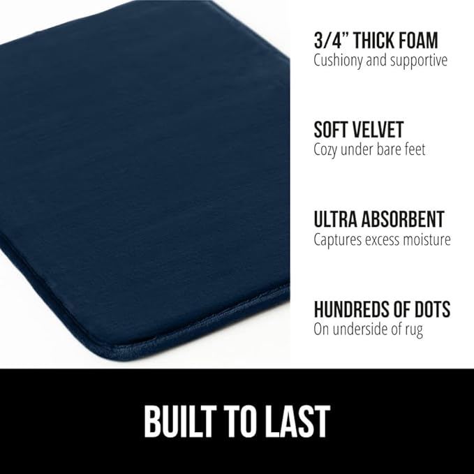 GORILLA GRIP Memory Foam Bath Rugs, Soft Absorbent Velvet Bathroom Mats, Durable Dots on Underside, Machine Washable Bathmat, Carpet Rug Room Decor for Shower Floor, 36x24 Mat, Navy Blue