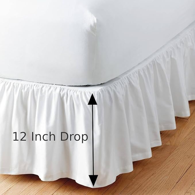 Sleepwell White Solid, Full Size Ruffled Bed Skirt 12 Inch Drop With Split Corner,100 Percent Pure Egyptian Cotton 400 Thread Count, Wrinkle & Fade Resistant