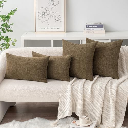 MIULEE Soft Chenille Fall Lumbar Throw Pillow Covers Coffee 12x20 Inch - Image 4