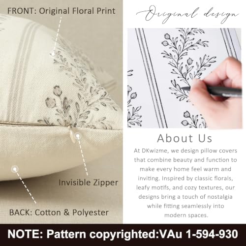 Vintage Throw Pillow Covers 12x20 Set of 2, Striped Floral Pillow Cover - Image 3