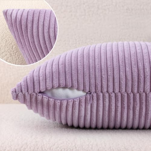 Mecatny Corduroy Decorative Throw Pillow Covers 26x26 Set of 2 Lilac - Image 5