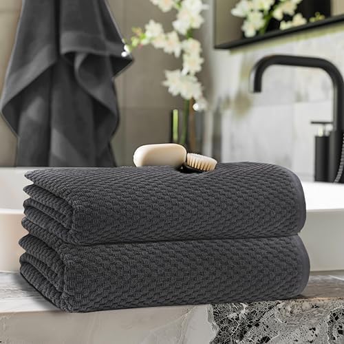 COTTON CRAFT Euro Spa Waffle Weave Bath Sheets - Set of 2 Grey Towel Sheets - Image 2