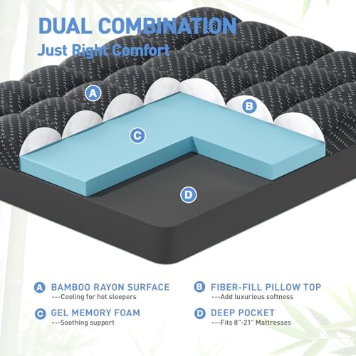 Dual Layer 3 Inch Memory Foam Mattress Topper Full Size, 2 Inch Cooling Gel - Image 2