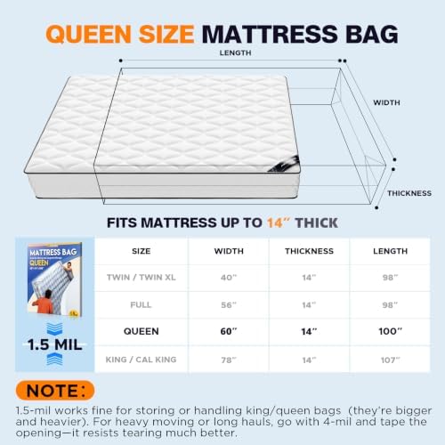 Axgatoxe Plastic Mattress Bag for Moving Storage, Queen Size - Image 2