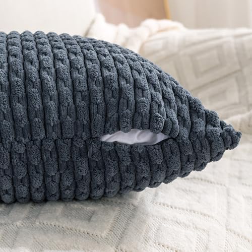 Set of 4 Grey Blue Decorative Throw Pillow Covers 22x22 Inch Corduroy Pillow - Image 5