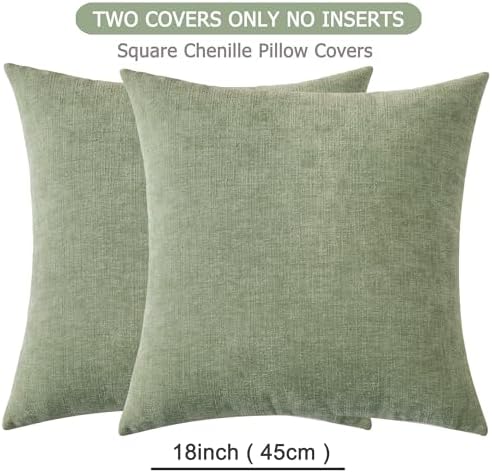 GAWAMAY Decorative Square Sage Green Throw Pillow Covers 18"x18" Inch Set of 2 - Image 6