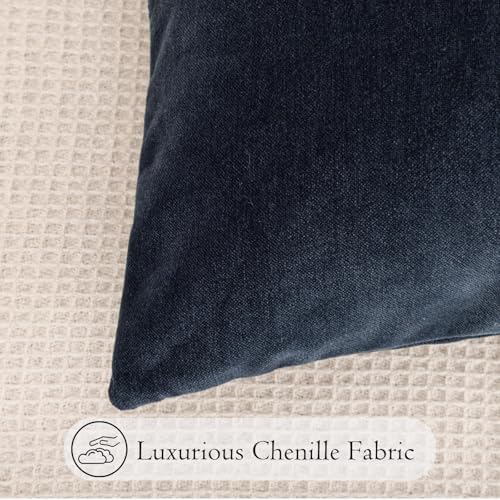 JoraLion Chenille Lumbar Pillow Covers 14x24 inch Dark Blue - Image 4