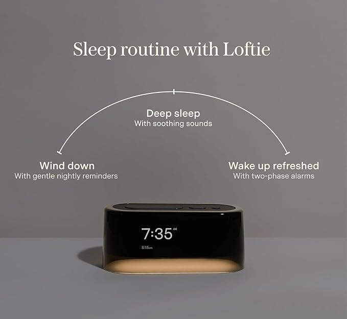 Loftie Alarm Clock with Sound Machine –Smart Alarm Clock w/Light, White Noise, Bluetooth Speaker, Night Light Sound Machine,100+ Sounds, Blackout Mode, No WiFi Mode, Optional Subscription-Midnight