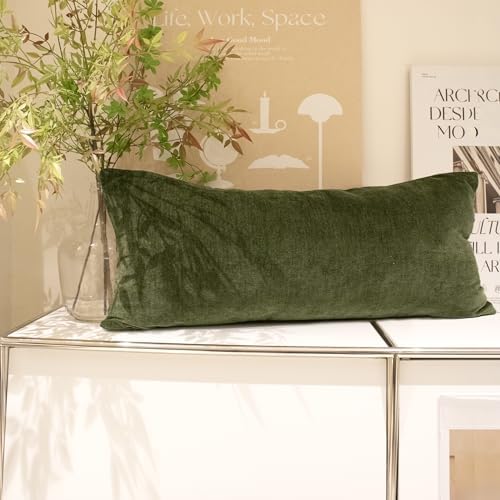 JoraLion Chenille Lumbar Pillow Covers 14x36 inch Moss Green by JoraLion