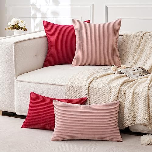 MIULEE Euro Corduroy Throw Pillow Covers Set of 2 24x24 Blush Pink - Image 5