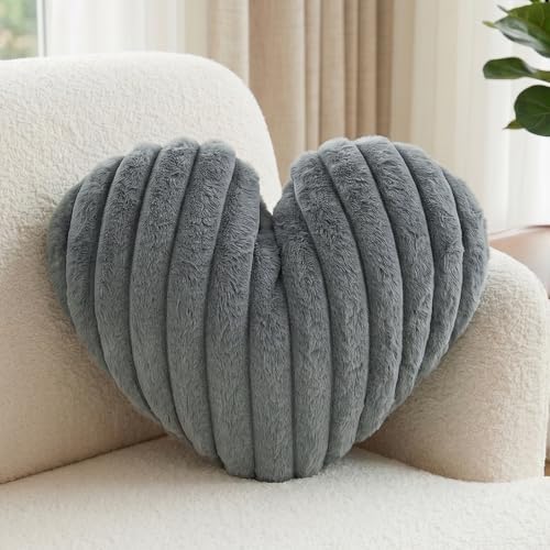 16 Inch Grey Heart Pillow Cute Soft Decorative Throw Pillows by Nmkopzy
