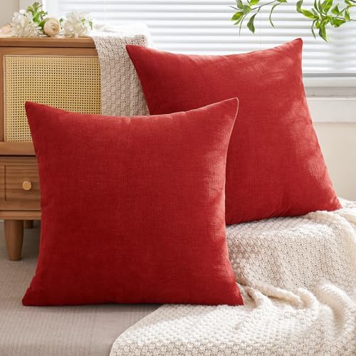 MIULEE Red Chenille Couch Throw Pillow Covers - Image 4