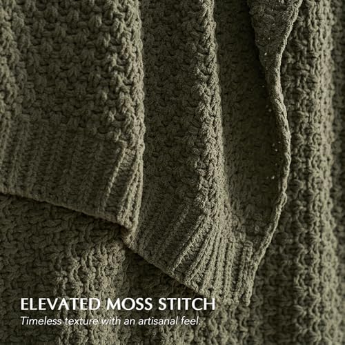 EVERGRACEHOME Chunky Chenille Knit Throw Blanket, Olive Green - Image 2