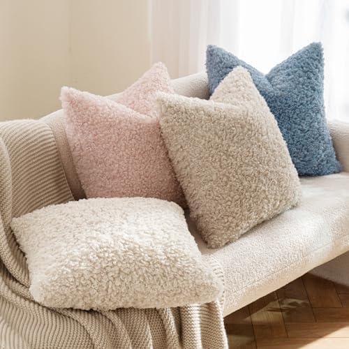 MIULEE Decorative Faux Fur Pillow Covers Sherpa 18x18 Pink - Image 4
