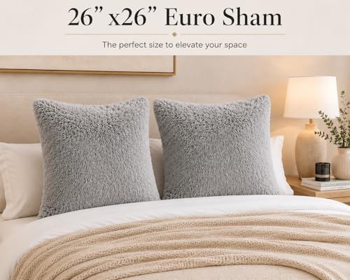 REAFORT Long Hair Faux Fur Euro Sham Cover 26"x26", Hidden Zipper - Image 7