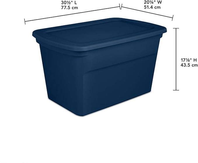 Sterilite 12-Pack Tote, Plastic Storage Bins with Snap Lids, 30 Gallon, Marine Blue - Stackable Home Organizers with In-Molded Handles for Bedroom, Garage, Basement and Attic