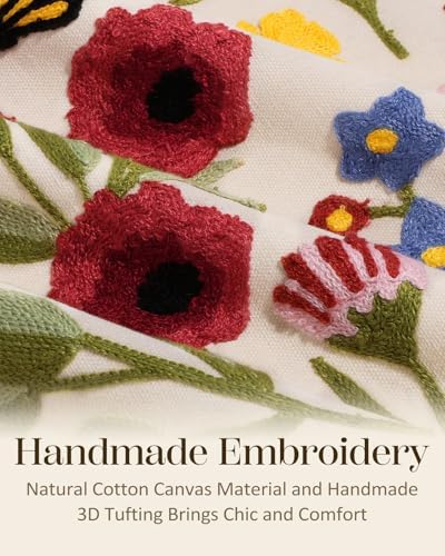 Embroidered Throw Pillow Covers 18x18 Inch, Retro Flower - Image 2