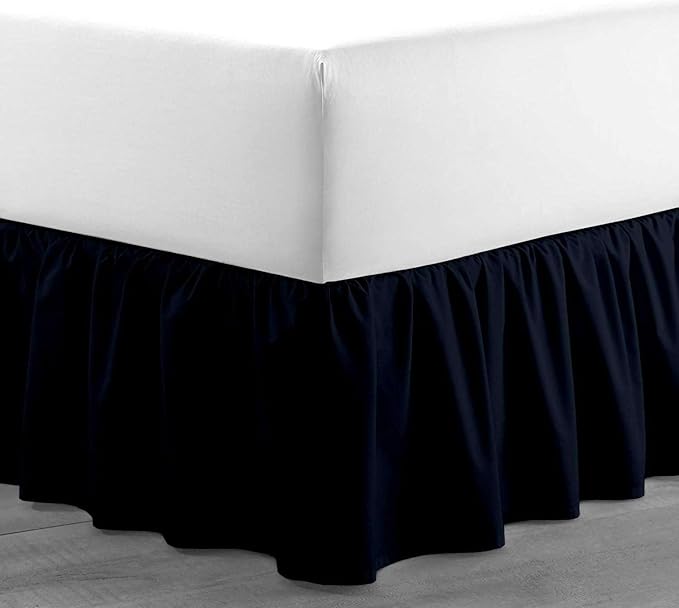 Navy Blue Solid Ruffled Bed Skirt Full-XL-21 Inch Drop Split Corner, Microfiber Bedskirt with Platform Three Sided Coverage