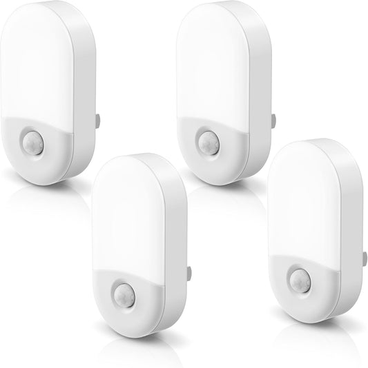 L LOHAS LED Motion Sensor Night Light Plug in, Motion Activated Night Light, 5000K Daylight White, Night Light Plug Into Wall, Adjustable Brightness, Night Light for Bathroom, Kids, Hallway, 4 Pack