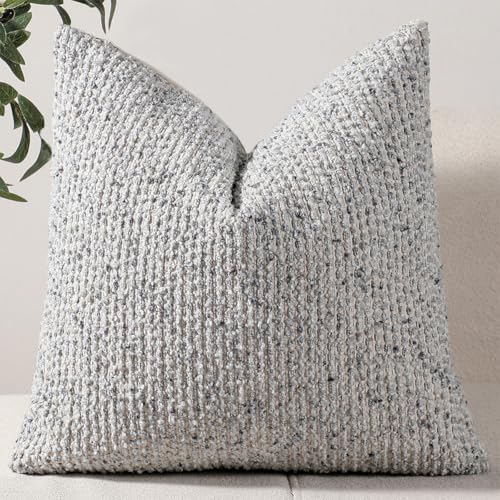 DEZENE 24x24 Blue Throw Pillow Cover Textured Boucle Striped Chic Morden Boho by DEZENE