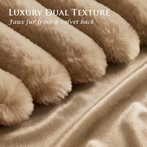 Set of 2 Decorative Throw Pillow Covers 20x12, Faux Fur Khaki - Image 2