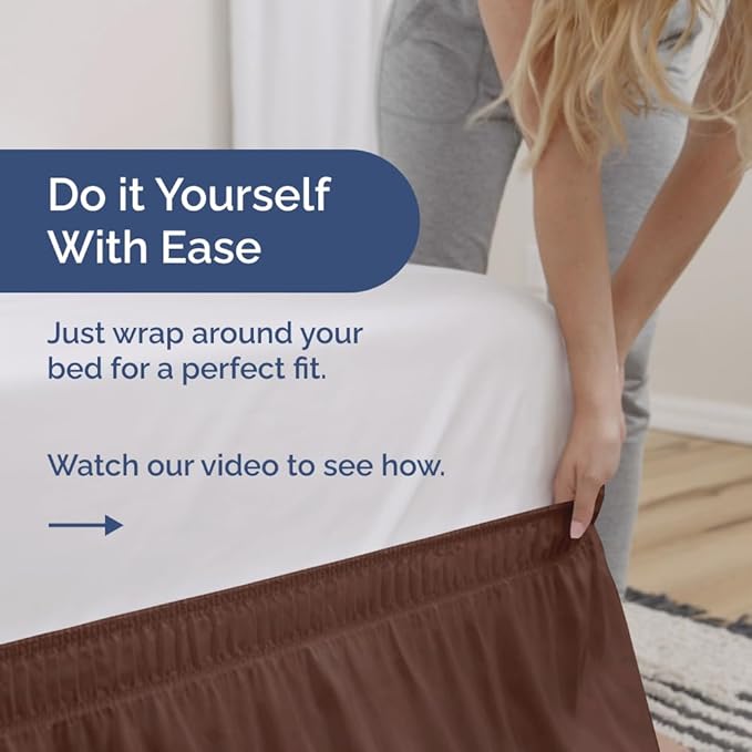 Wrap Around Dust Ruffle Bed Skirt - Brown - for Full Size Beds with 12 Inch Drop - Easy Fit Elastic Strap - Adjustable Pleated Bedskirt w/Brushed Fabric - Wrinkle Free - for Women, Men, Kids & Teens