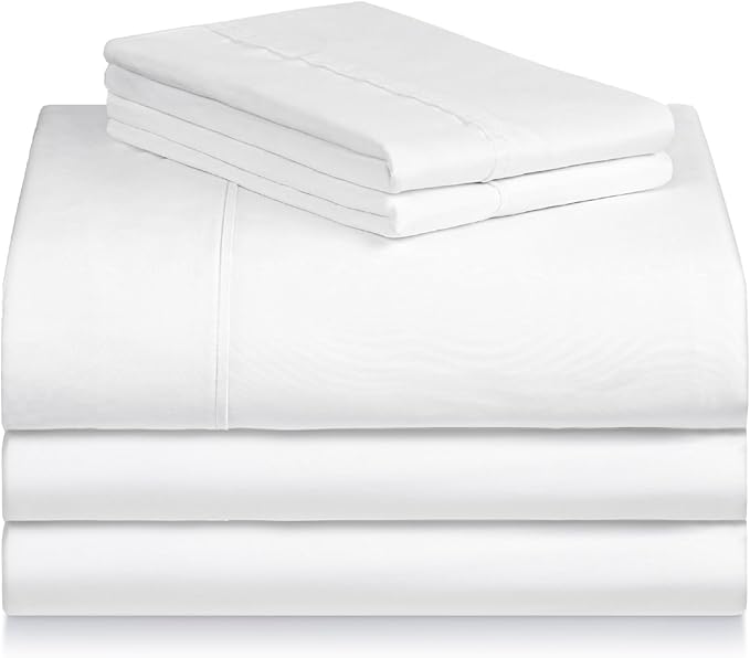 LuxClub 5 PC Extra Deep Pocket Split King Sheet Set, Wrinkle Free Cooling Bed Sheets Hotel Bedding for Women, Men, Includes 1 Fitted Sheet, 1 Flat Sheet and 2 Pillowcases-White