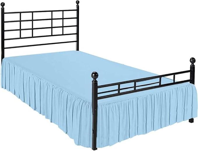 Light Blue Solid Ruffled Bed Skirt King-18 Inch Drop Split Corner, Microfiber Bedskirt with Platform Three Sided Coverage