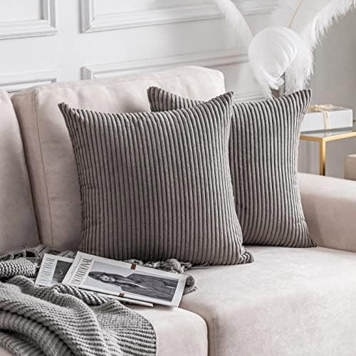Home Brilliant 20 x 20 Pillow Covers Set of 2 Plush Corduroy Throw Pillow by HomeBrilliant
