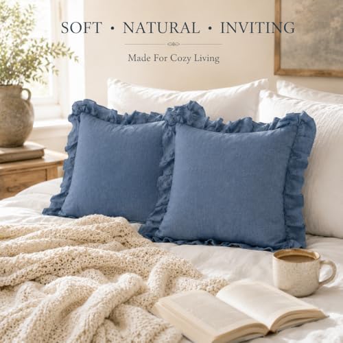 JoraLion Ruffled Throw Pillow Cover 18x18 Solid Dark Blue - Image 5