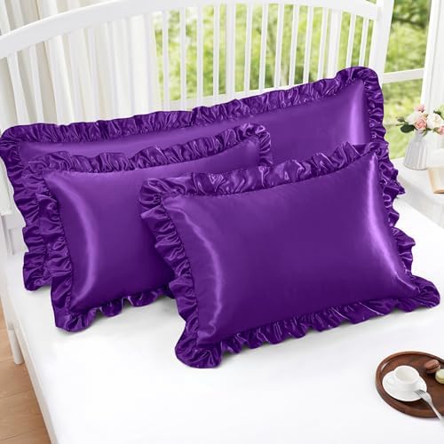 Homiest Purple Ruffle Satin Pillowcase Set of 2 - Image 5