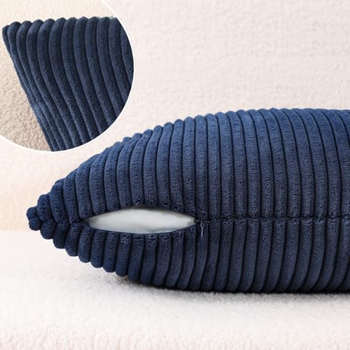 Mecatny Corduroy Decorative Throw Pillow Covers 20x20 Set of 2 Deep Blue - Image 5