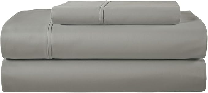 400 Thtread Count twinSize Bed Sheets, 100% Egyptian Cotton twinSheets Set With 1 Flat Sheet Fitted Sheet & Pillowcase, Soft Sateen Weave Fits Upto 17", Machine Washable & Naturally Cooling - Silver