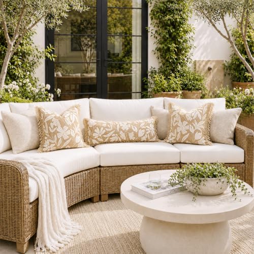 BlissBlush Long Lumbar Pillow Cover 14x36 Indoor Outdoor, Jute Inspired Floral - Image 7