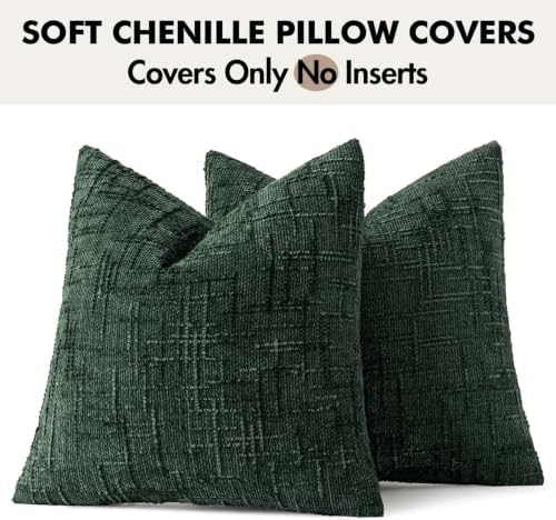 MIULEE Chenille Textured Throw Pillow Covers Dark Green 18x18 Set of 2 - Image 7