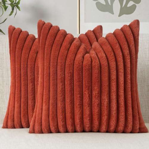 MIULEE Fall Faux Fur Decorative Throw Pillow Covers 16x16 Set of 2 Rust by MIULEE