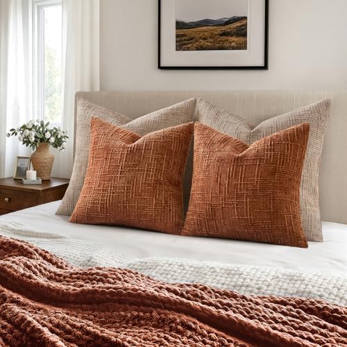 MIULEE Chenille Textured Fall Throw Pillow Covers Burnt Orange 18x18 - Image 5