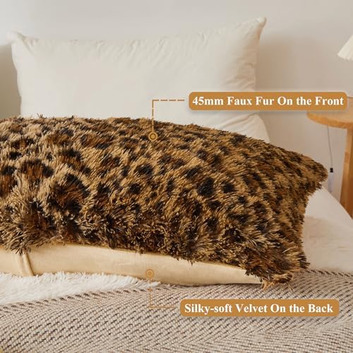 XeGe 20x54 Fluffy Faux Fur Leopard Print Body Pillow Cover, Cheetah Brown - Image 4