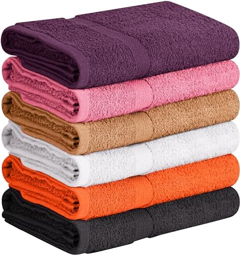 Towel and Linen Mart 100% Cotton 6 Pack Bath Towel Set, Quick Dry, Super Absorbent, Light Weight, Soft, (27 x 54 Pack of 6) (27 x 54 6 Pack, Plum, Pink, Beige, Grey, White, Peach) by T+%26+L+Towel+and+Linen+Mart