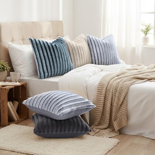 decorUhome Fall Faux Fur Throw Pillow Covers 12x20 Set of 2 Grey White - Image 6